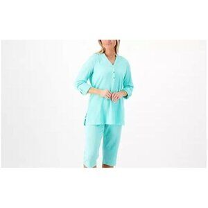 Belle by Kim Gravel Top Womens XL Mint Green Gauzy Button Up Tunic Boho Beachy